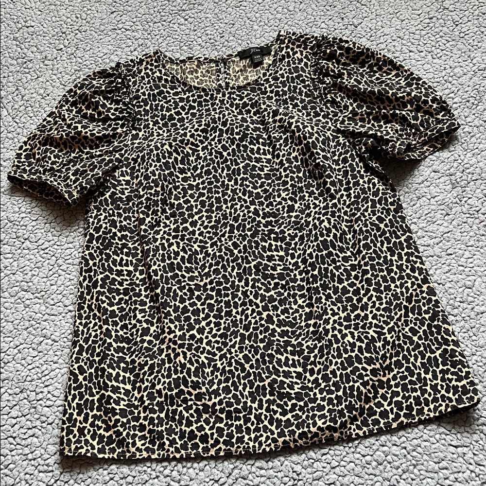 J. Crew J6080 Short Sleeve Puff Sleeve Leopard Print Top - Picture 6 of 11
